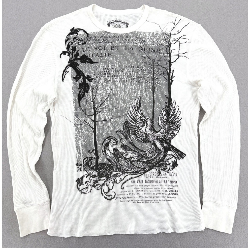 VTG Y2K American Rag Mens XL Thermal Shirt White Waffle Knit Graphic Embroidered